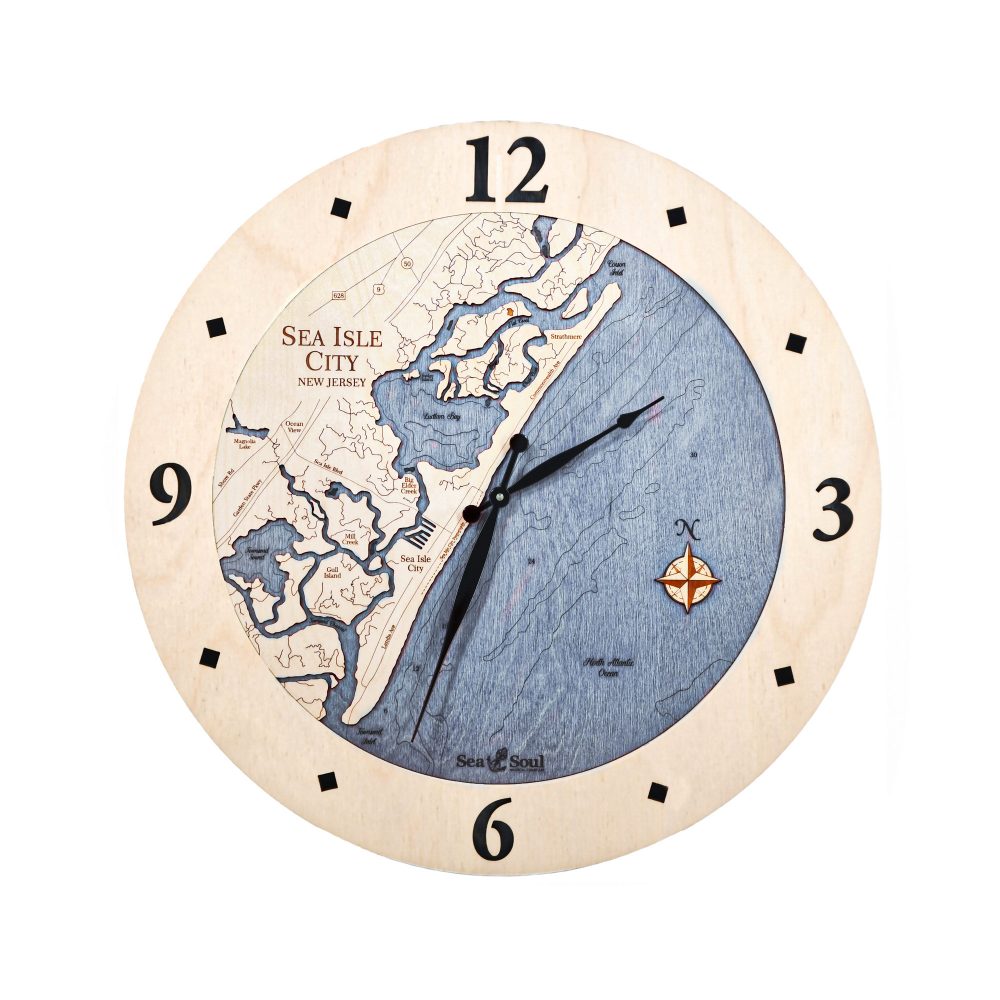 Sea Isle Nautical Clock Birch Accent with Deep Blue Water