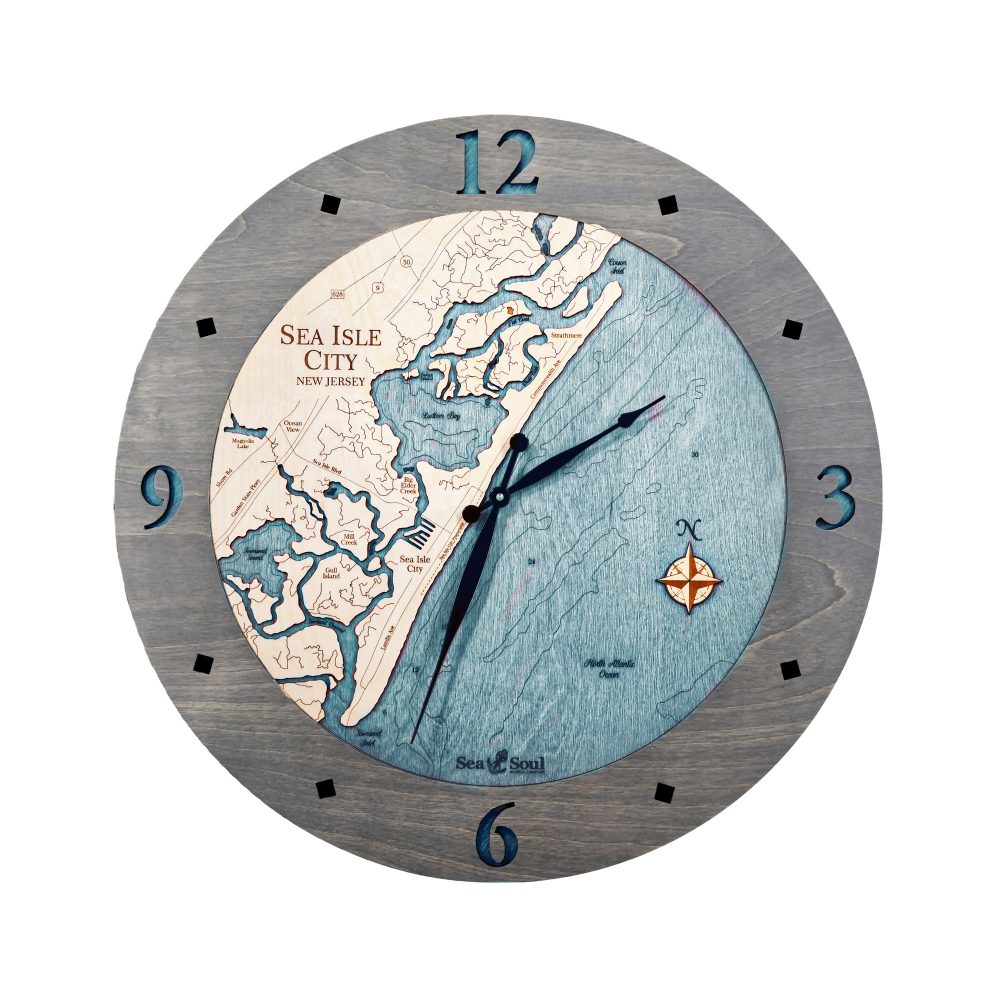 Sea Isle Nautical Clock Driftwood Accent with Blue Green Water