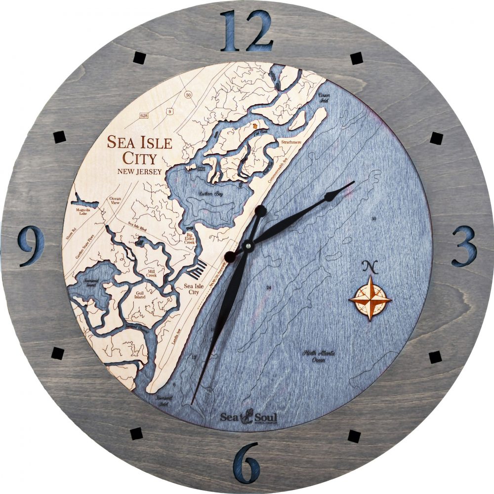 Sea Isle Nautical Clock Driftwood Accent with Deep Blue Water Product Shot
