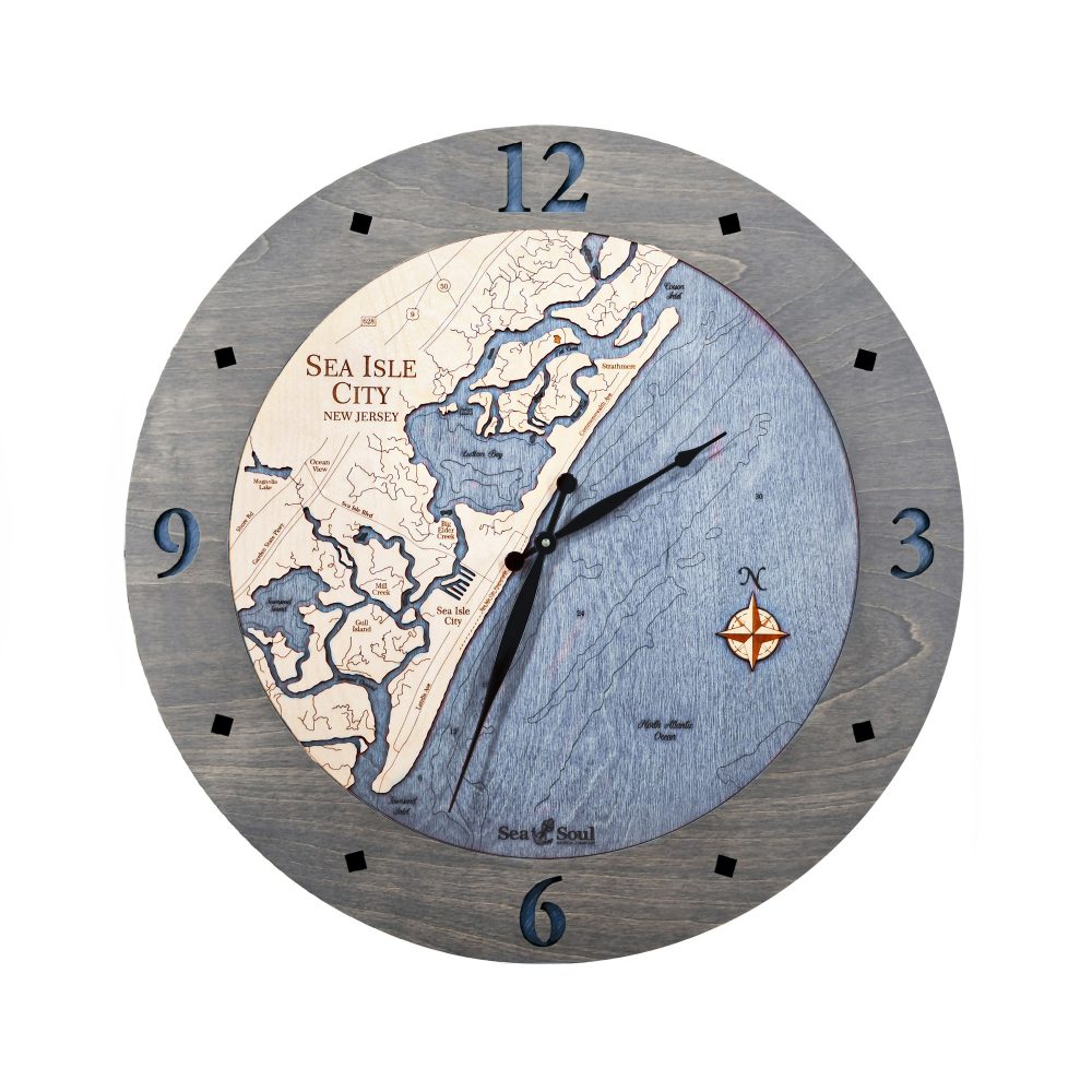 Sea Isle Nautical Clock Driftwood Accent with Deep Blue Water