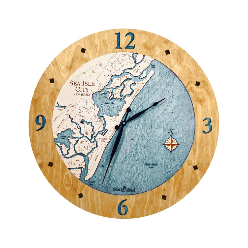 Sea Isle Nautical Clock Honey Accent with Blue Green Water