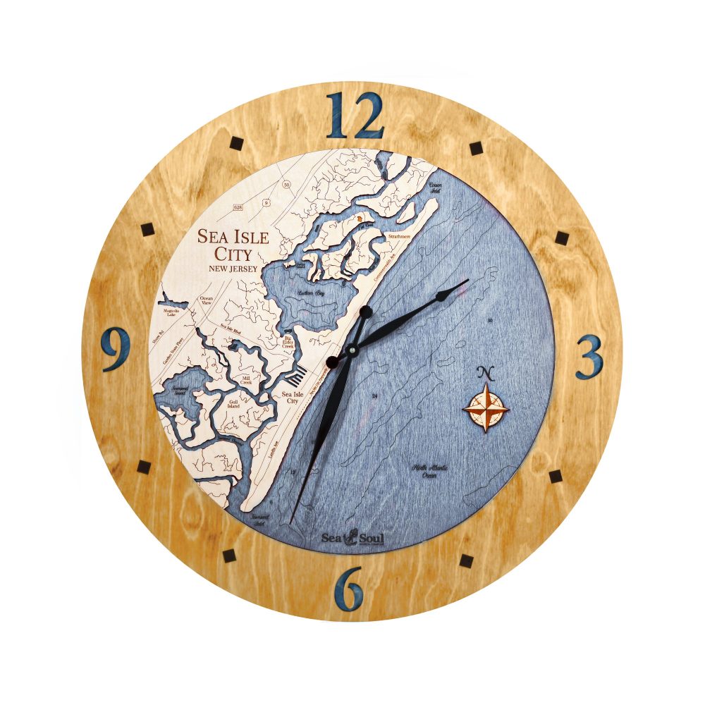 Sea Isle Nautical Clock Honey Accent with Deep Blue Water