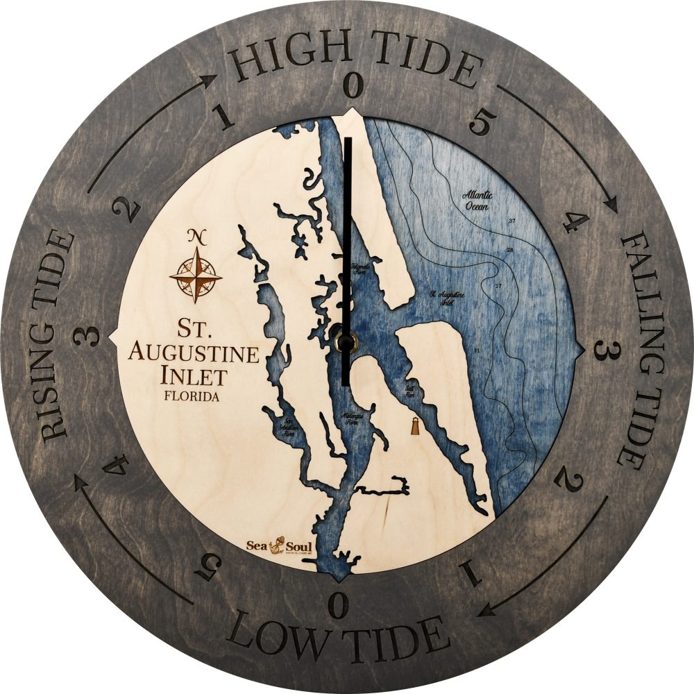 St Augustine Inlet Tide Clock with Driftwood Accent and Deep Blue Water