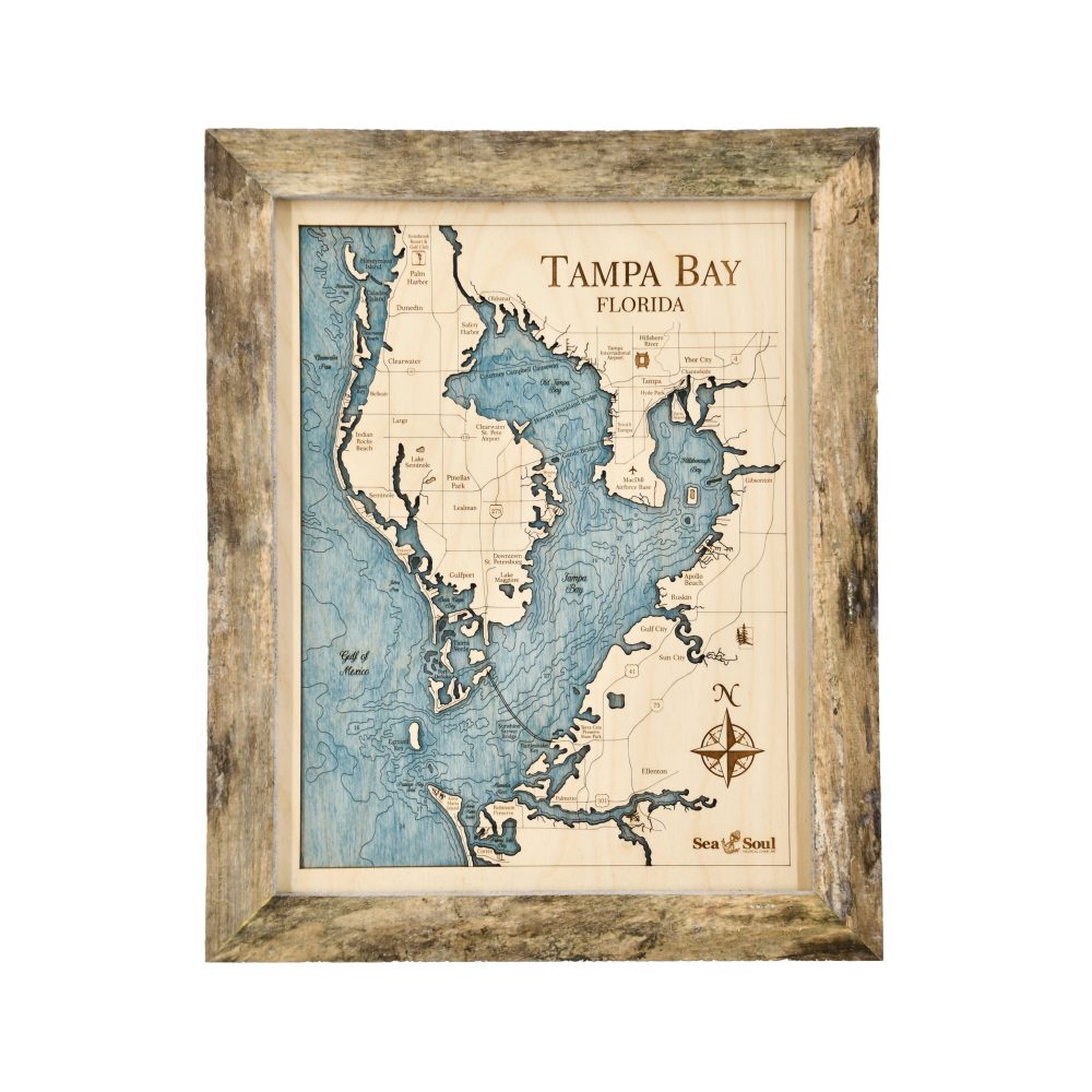 Tampa Bay Wall Art Rustic Pine with Blue Green Water