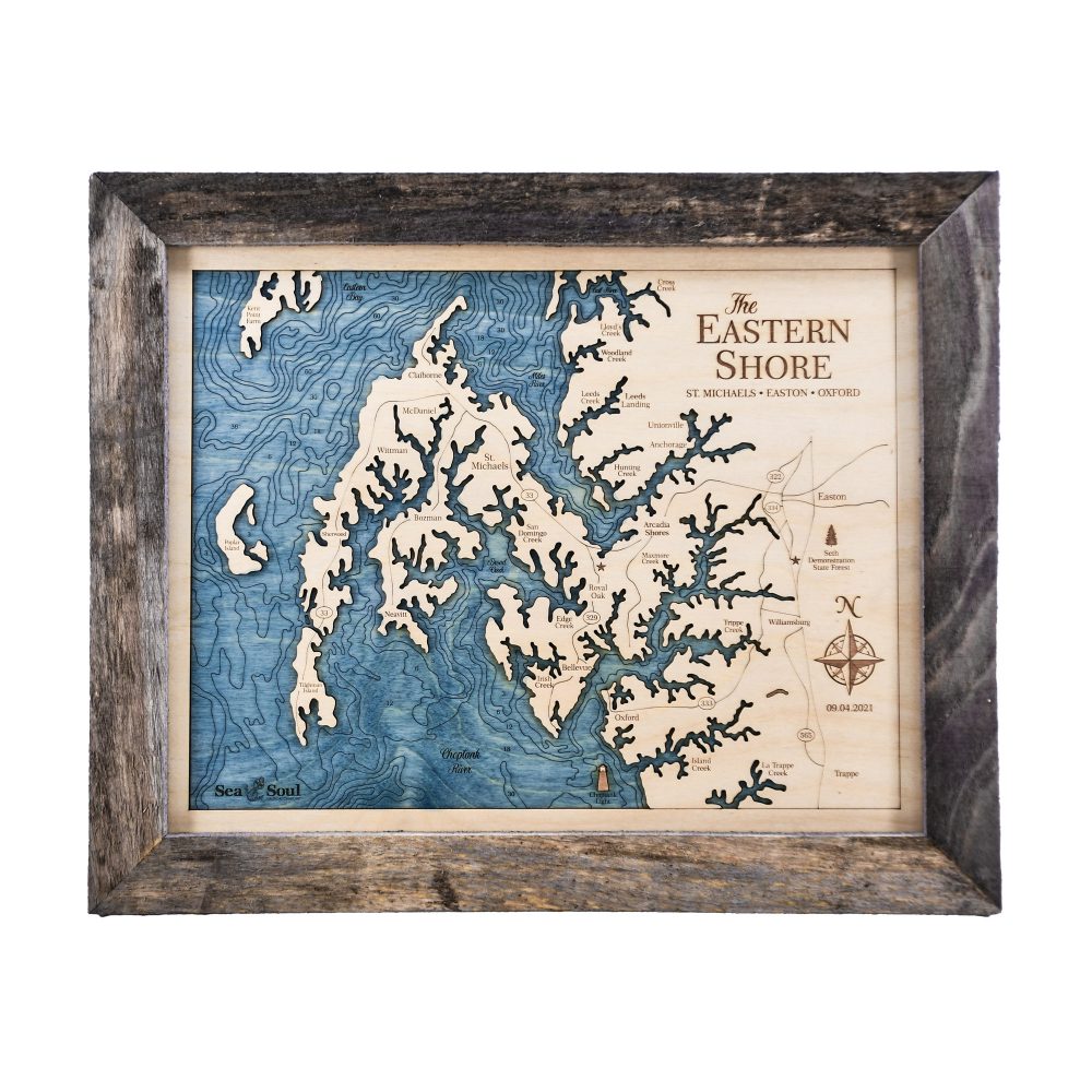 Eastern Shore Wall Art Rustic Pine Accent with Deep Blue Water