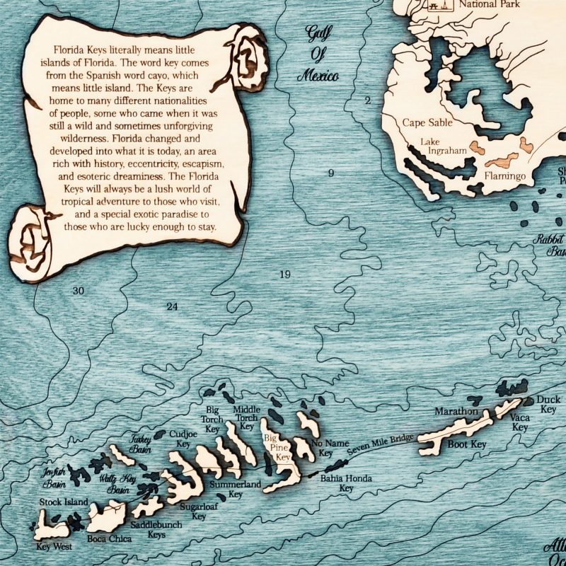 Florida Keys Wall Art TwoLevel 3D Wood Map Sea and Soul Charts