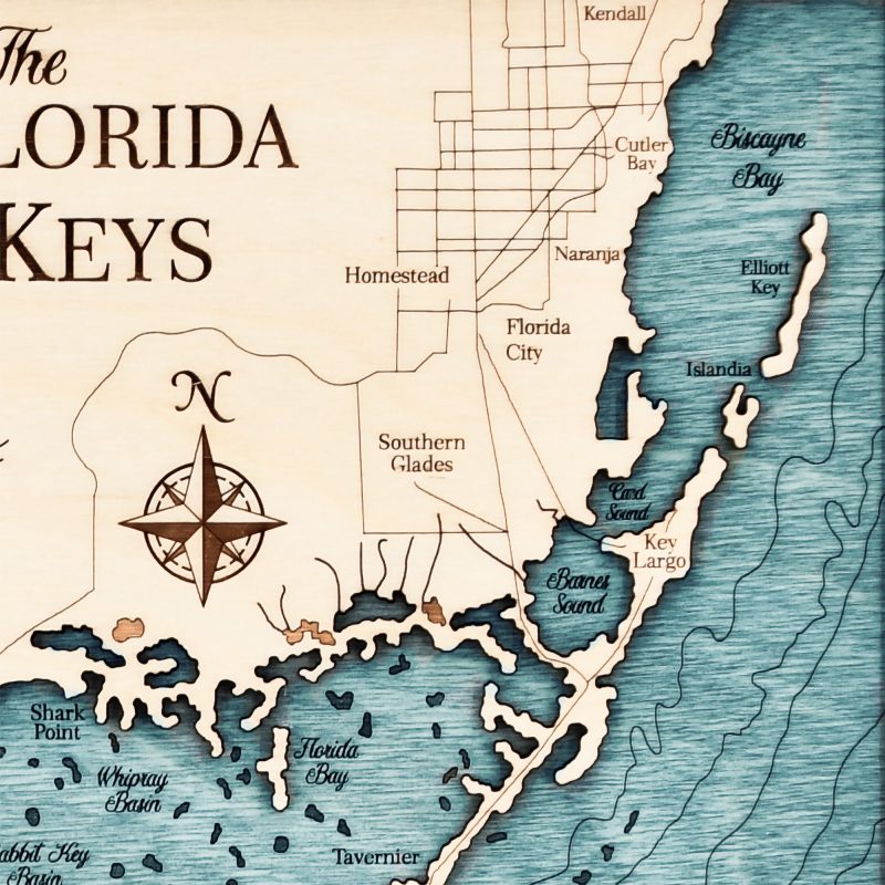 Florida Keys Wall Art TwoLevel 3D Wood Map Sea and Soul Charts