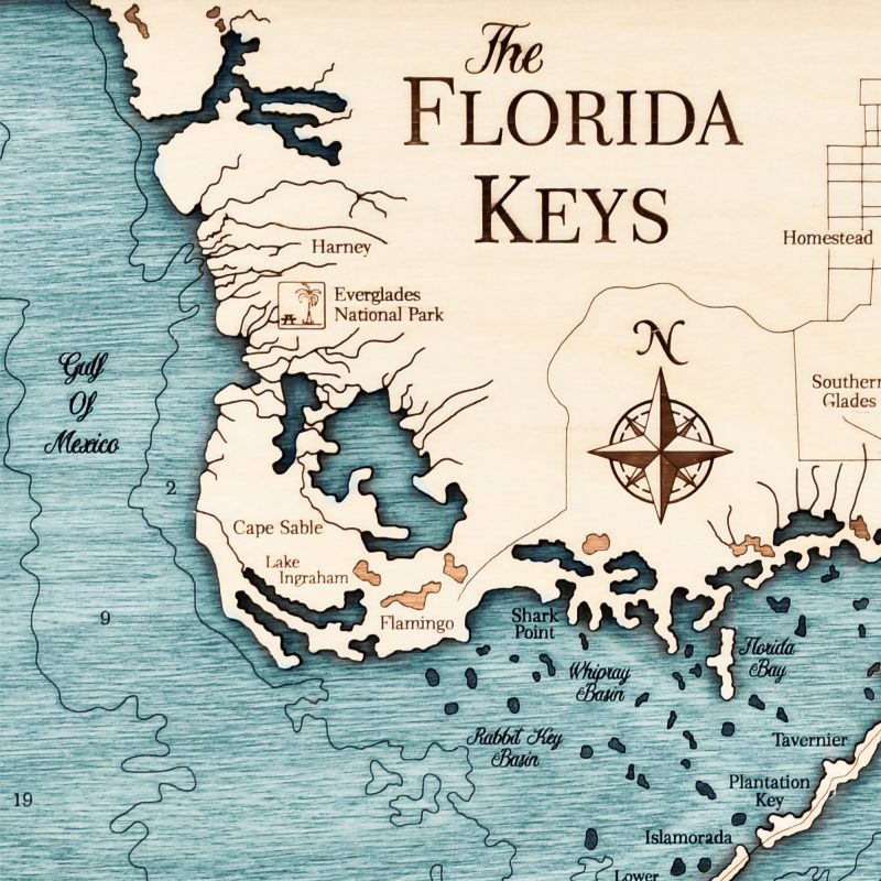 Florida Keys Wall Art TwoLevel 3D Wood Map Sea and Soul Charts