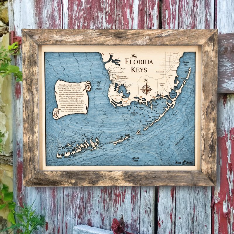 Florida Keys Wall Art TwoLevel 3D Wood Map Sea and Soul Charts