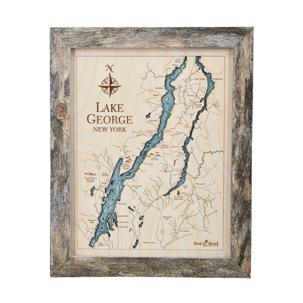 Lake George Wall Art Rustic Pine Accent with Blue Green Water