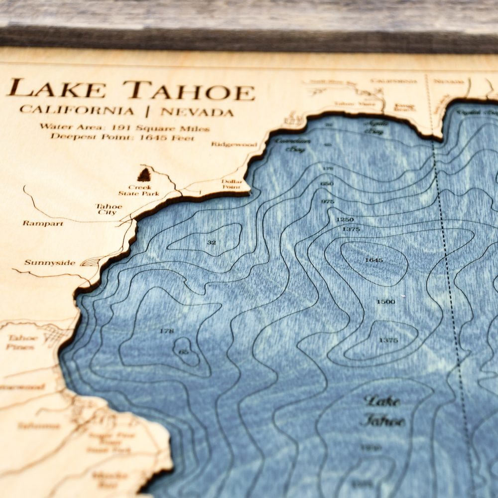 Lake Tahoe Wall Art 13x16 Rustic Pine Accent with Deep Blue Water Detail Shot 2
