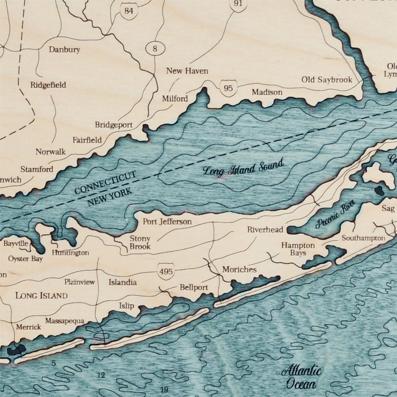 Long Island Sound Wall Art - Two-Level Wood Map - Sea and Soul Charts Long Island Sound Wall Art - Two-Level Wood Map - Sea and Soul Charts