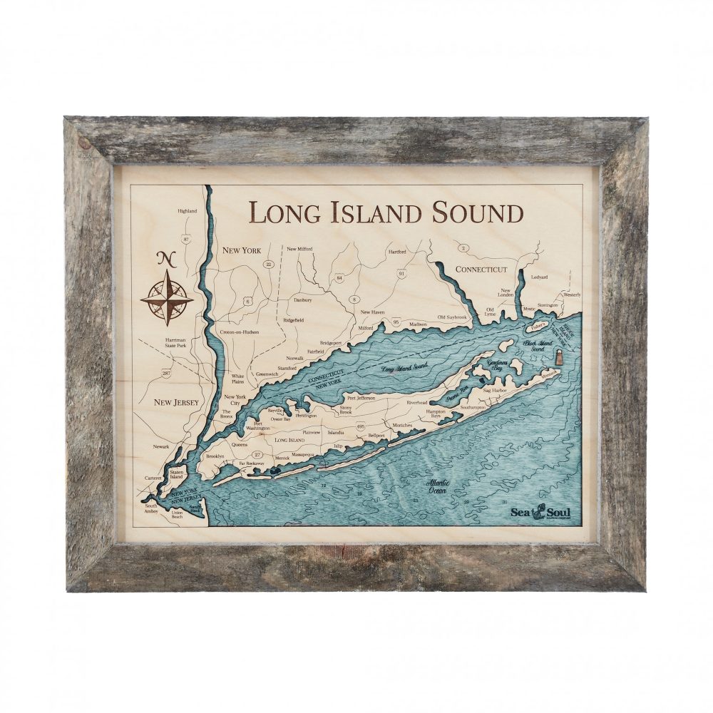Long Island Sound Wall Art Rustic Pine with Blue Green Water