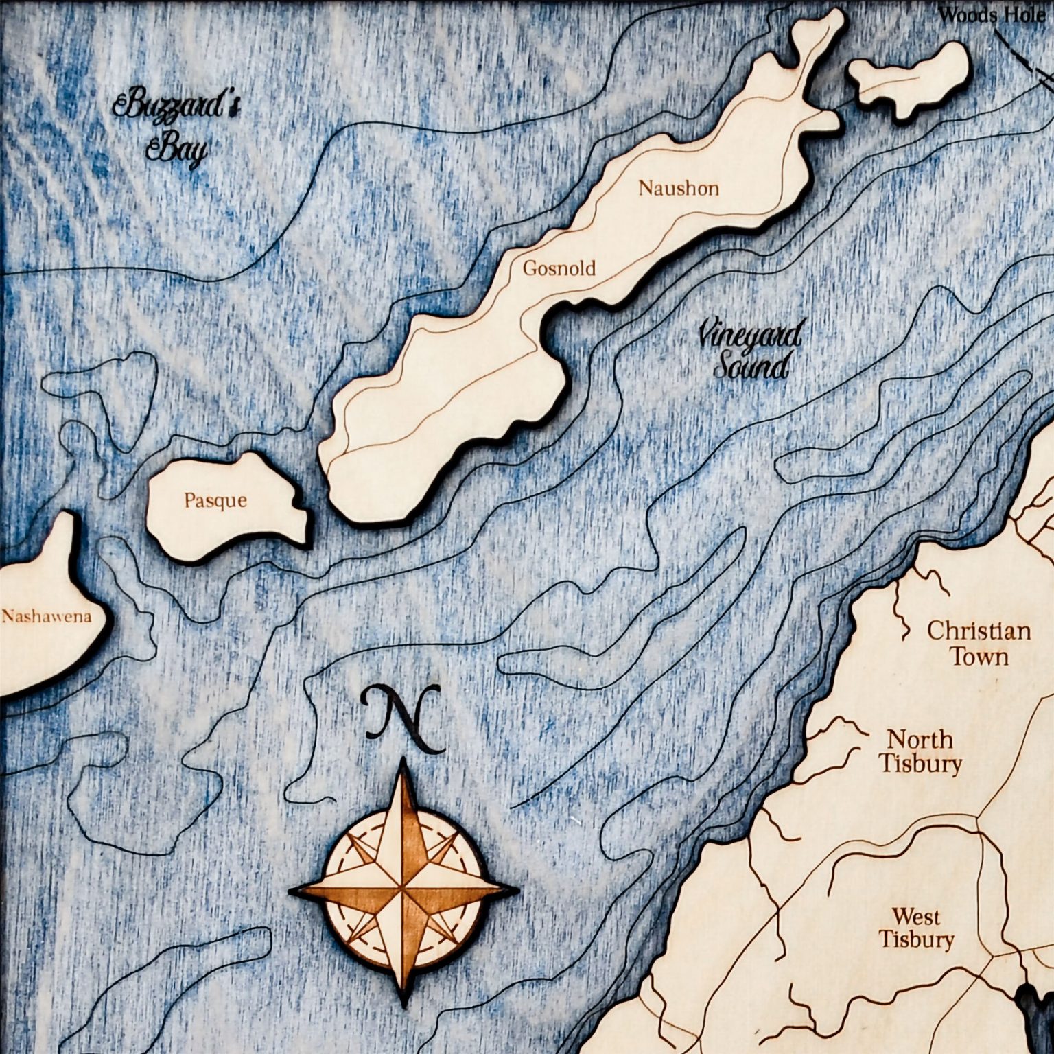 Martha's Vineyard Wall Art TwoLevel Wood Map Sea and Soul Charts