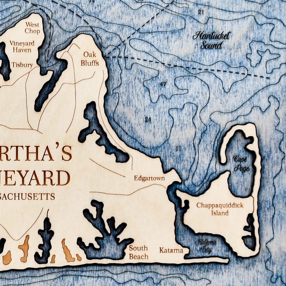 Martha's Vineyard Wall Art TwoLevel Wood Map Sea and Soul Charts