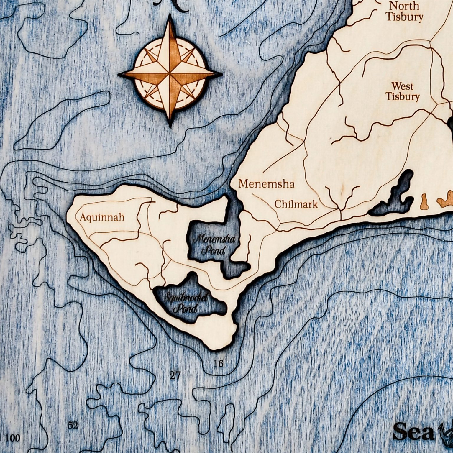 Martha's Vineyard Wall Art TwoLevel Wood Map Sea and Soul Charts