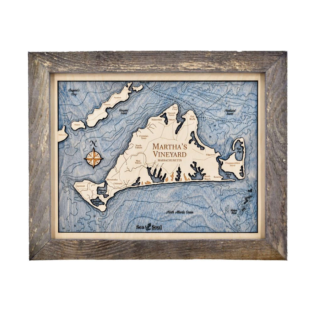 Martha's Vineyard Wall Art Rustic Pine Accent with Deep Blue Water