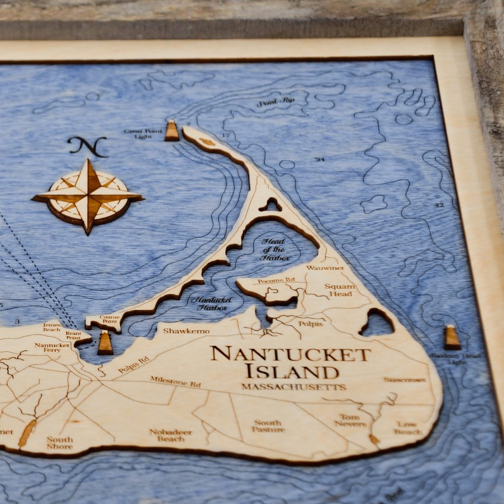 Nantucket Island Wall Art Rustic Pine with Deep Blue Water Detail Shot 2