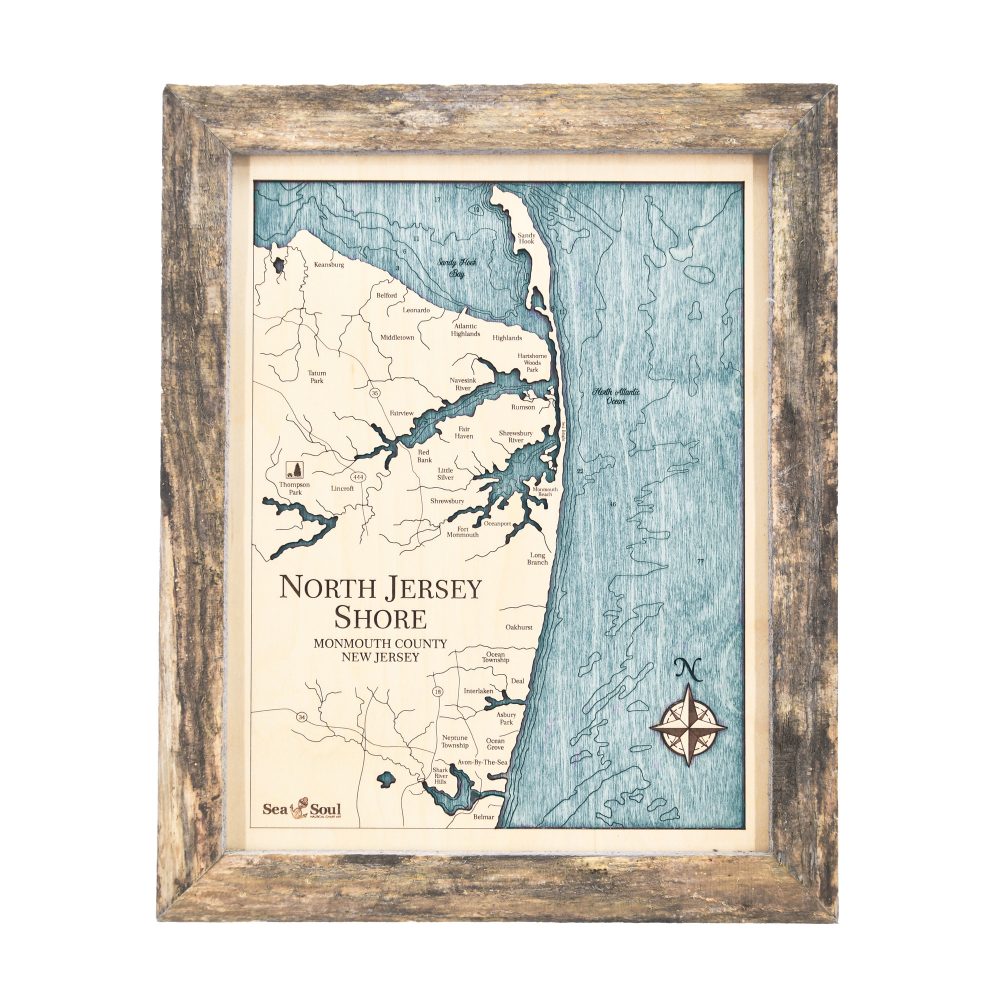 North Jersey Shore Wall Art Rustic Pine Accent with Blue Green Water
