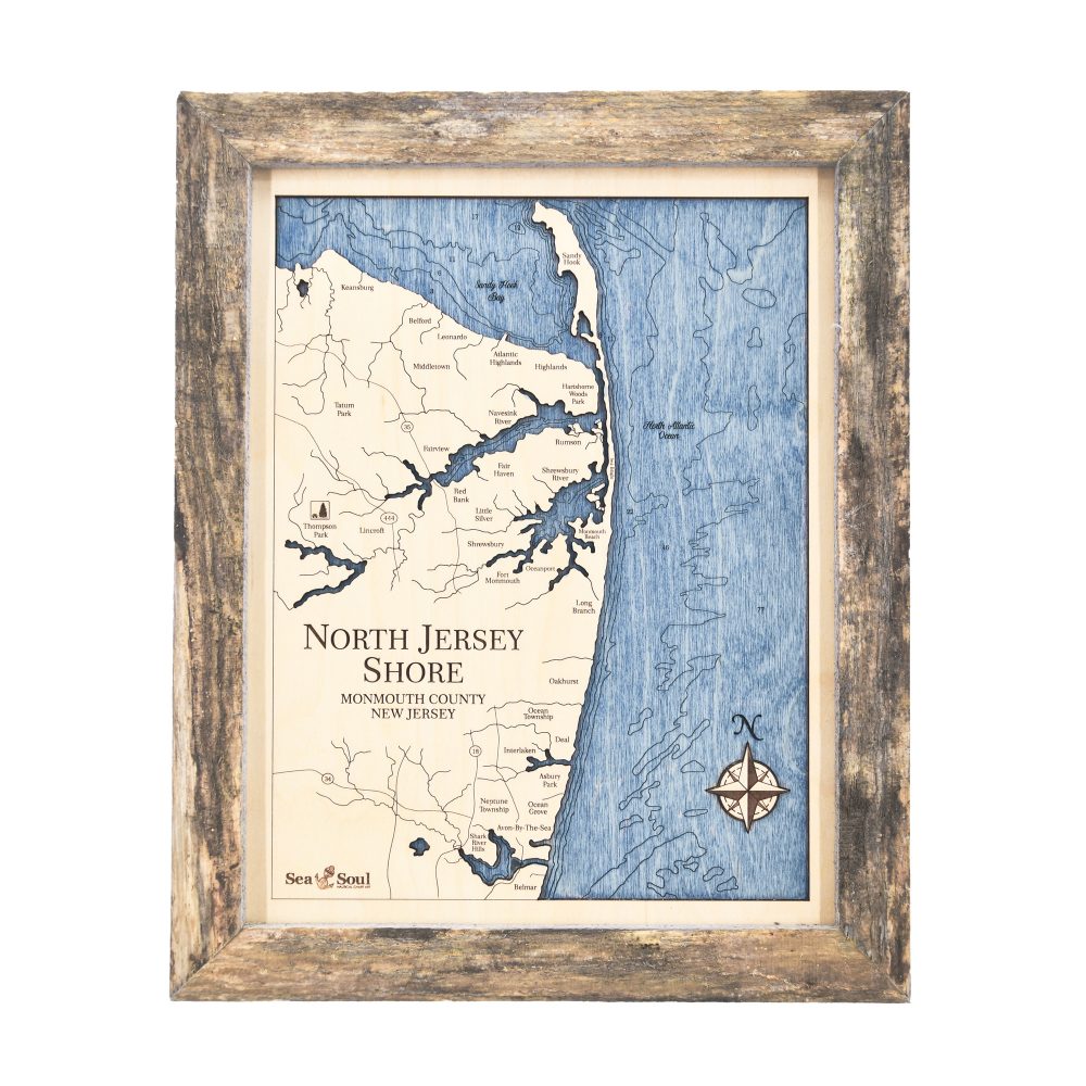North Jersey Shore Wall Art Rustic Pine Accent with Deep Blue Water