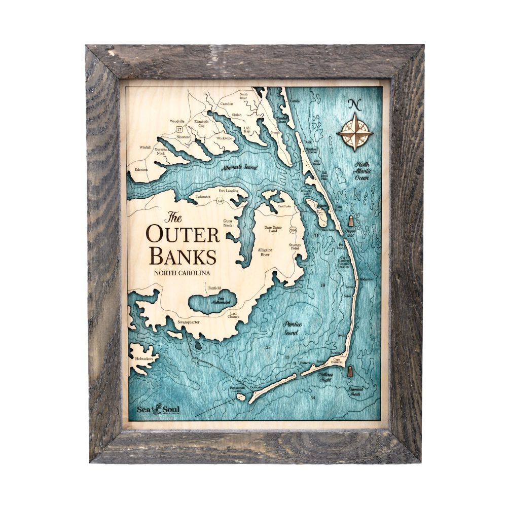 Outer Banks Wall Art Rustic Pine Accent with Blue Green Water