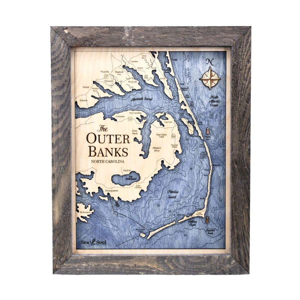 Outer Banks Wall Art Rustic Pine Accent with Deep Blue Water