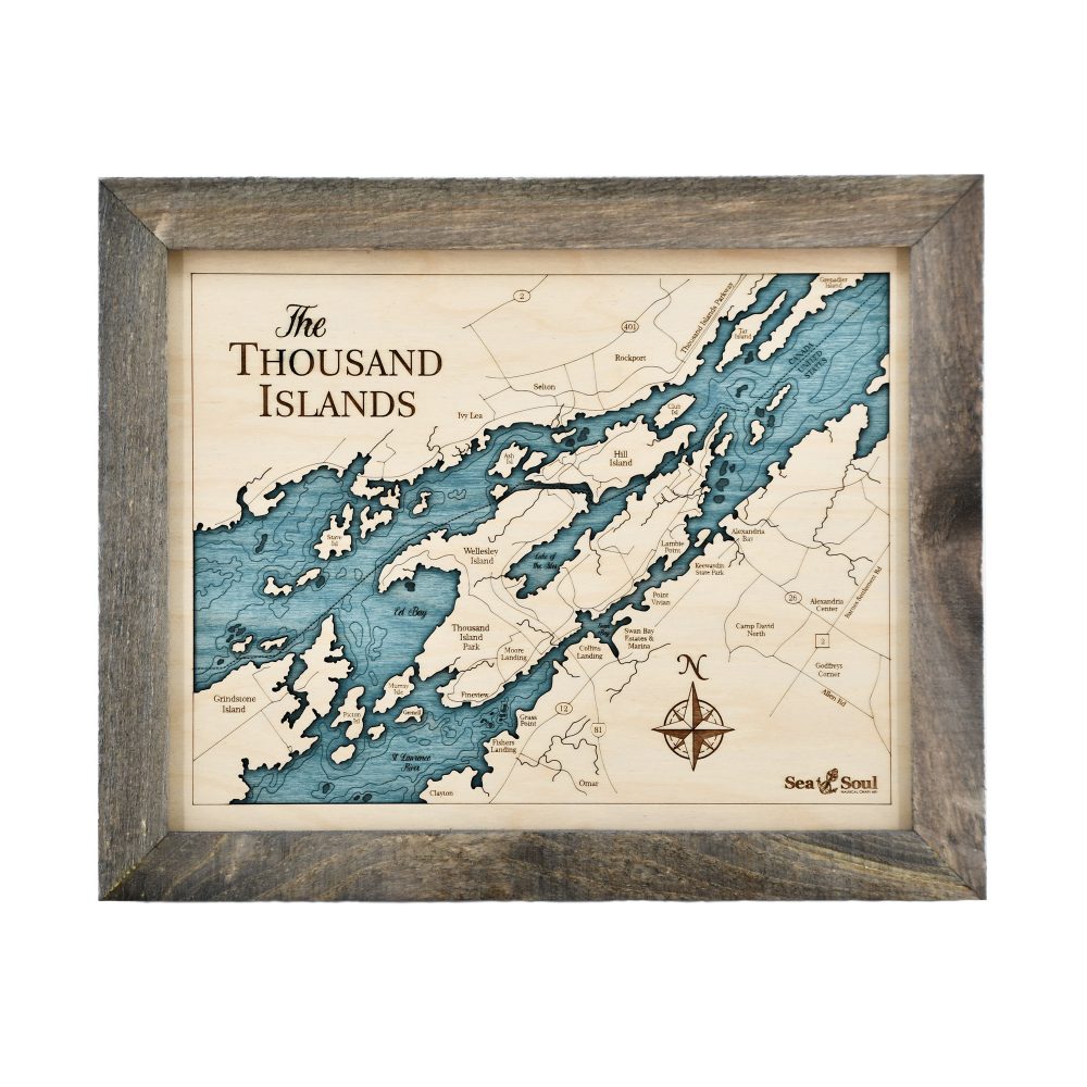 Thousand Islands Wall Art 13x16 Rustic Pine Accent with Blue Green Water