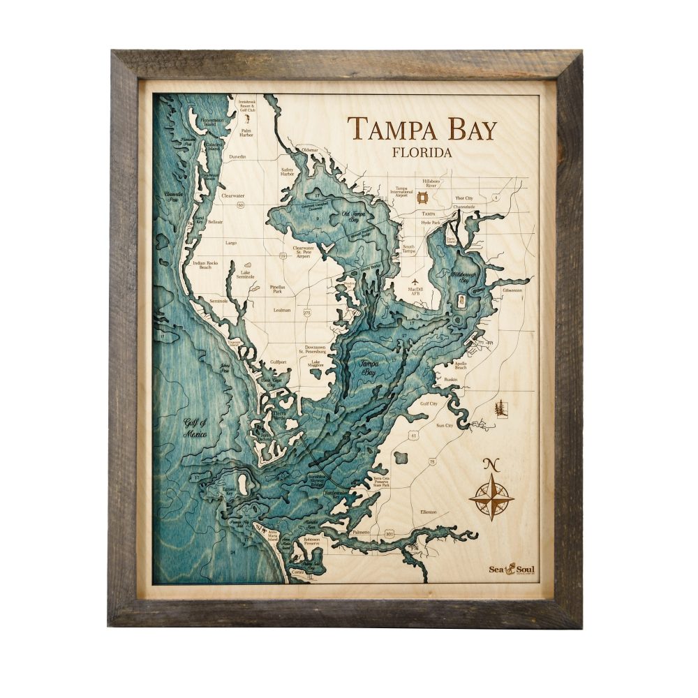tampa bay wall art 16x20 pine frame blue green water