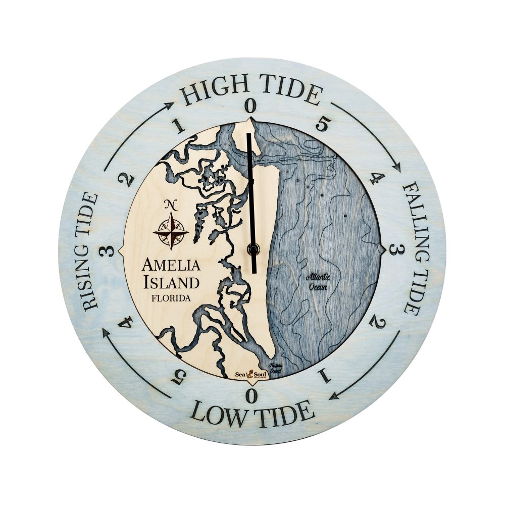 Amelia Island Tide Clock Bleach Blue Accent with Deep Blue Water
