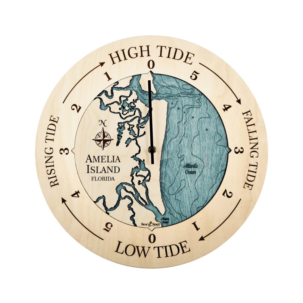 Amelia Island Tide Clock Birch Accent with Blue Green Water