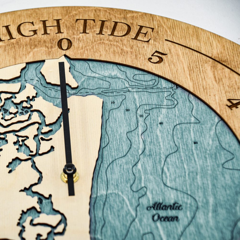 Amelia Island Tide Clock Honey Accent with Blue Green Water Detail Shot 2