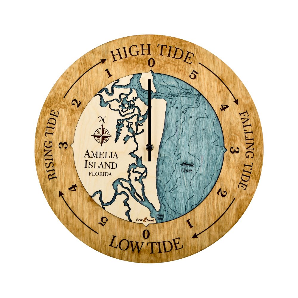 Amelia Island Tide Clock Honey Accent with Blue Green Water