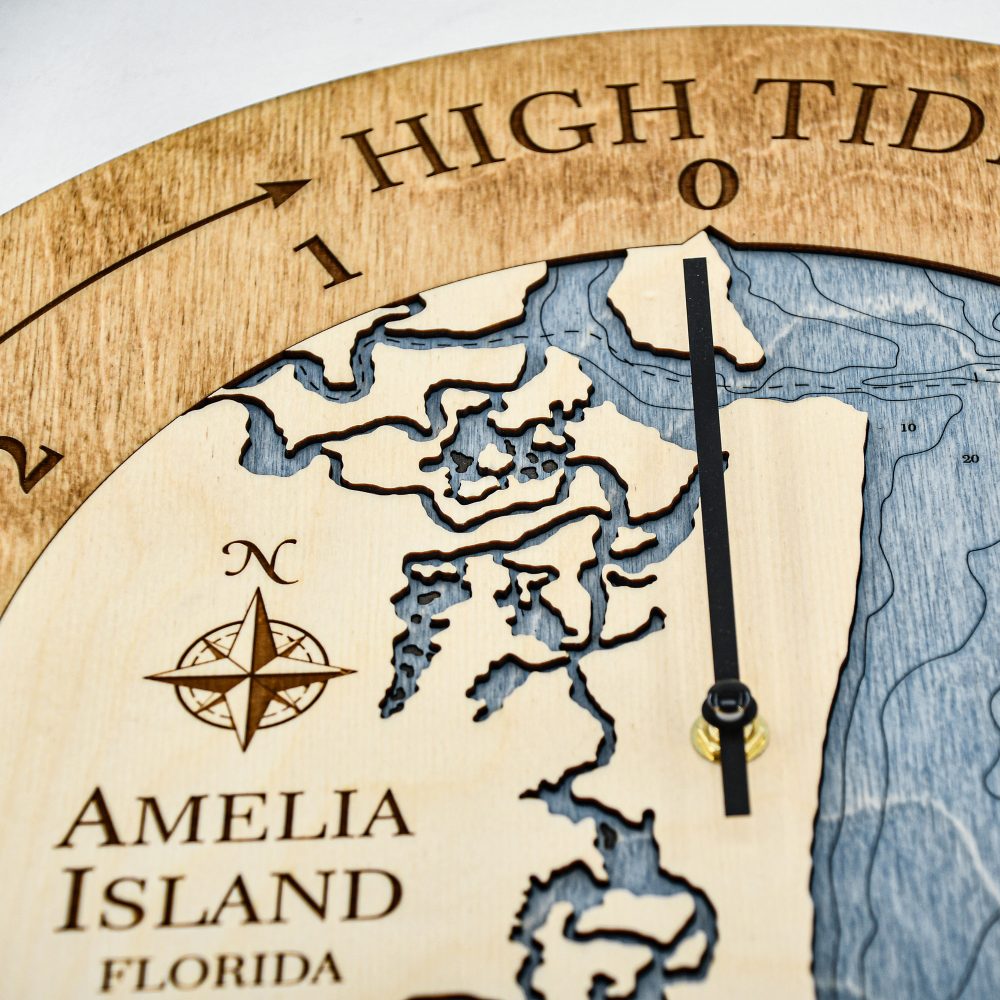 Amelia Island Tide Clock Honey Accent with Deep Blue Water Detail Shot 1