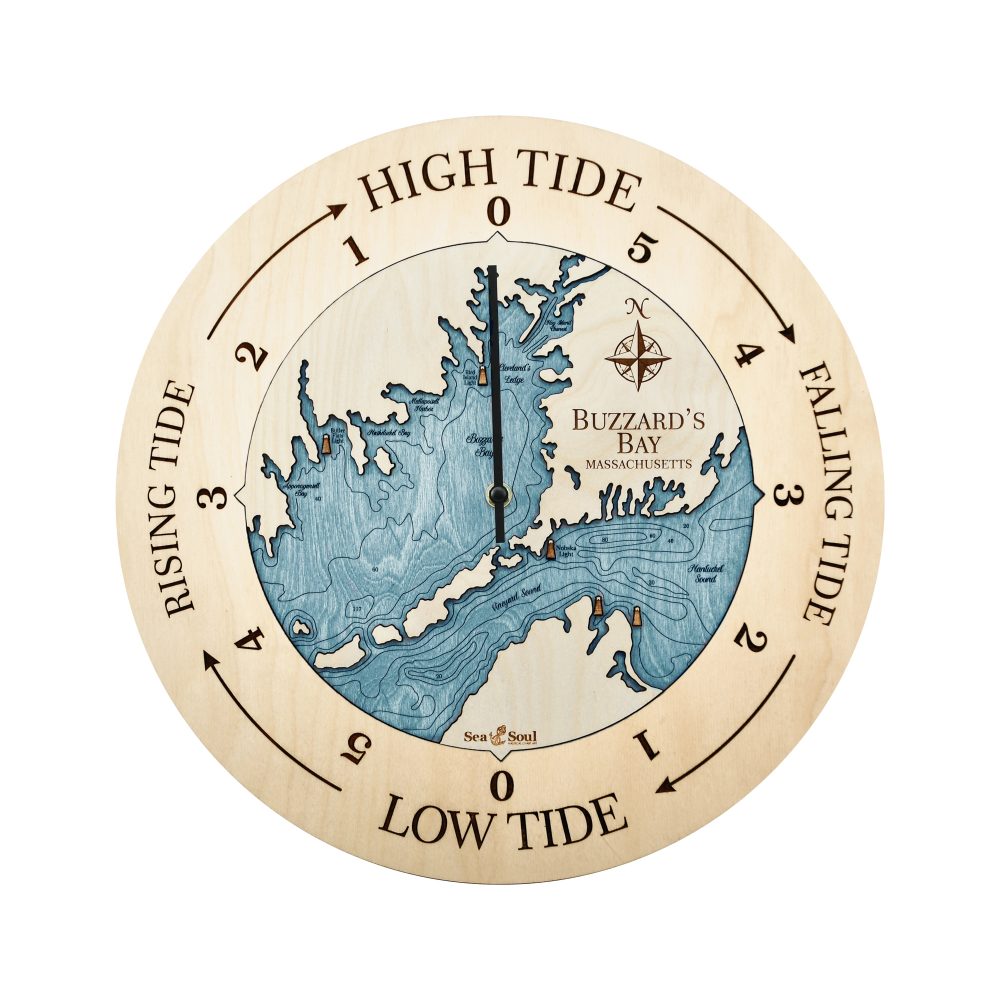 Buzzard Bay Tide Clock Birch Accent with Blue Green Water