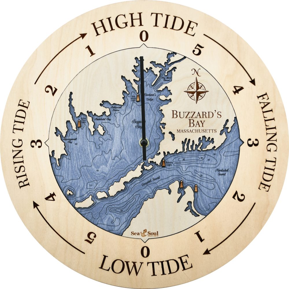Buzzard Bay Tide Clock Birch Accent with Deep Blue Water Product Shot