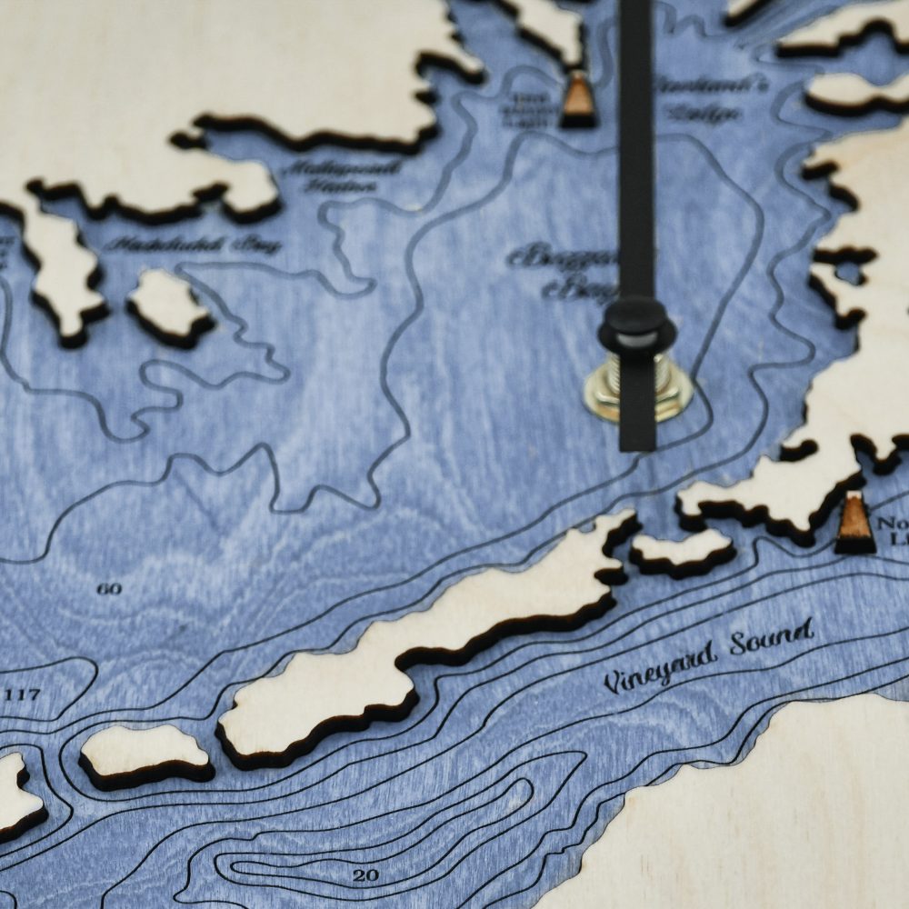 Buzzard Bay Tide Clock Driftwood Accent with Deep Blue Water Detail Shot 4