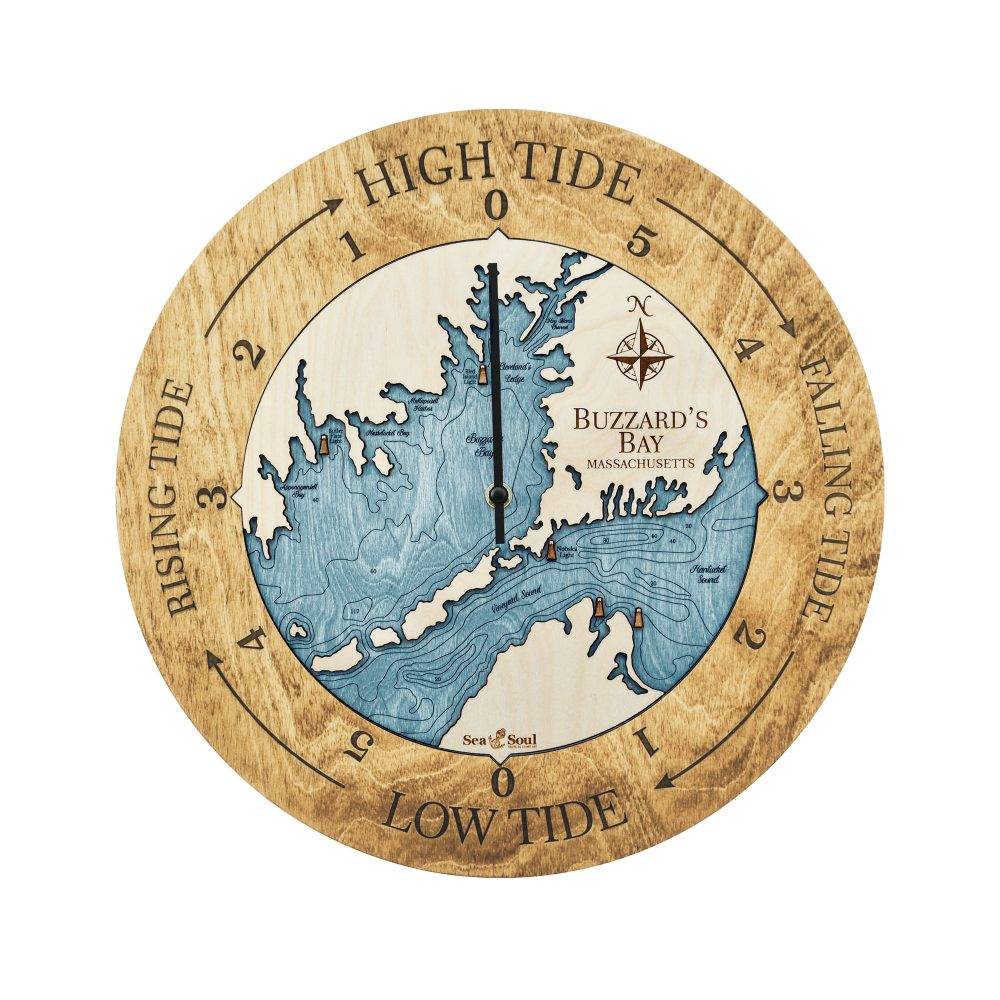 Buzzard Bay Tide Clock Honey Accent with Blue Green Water