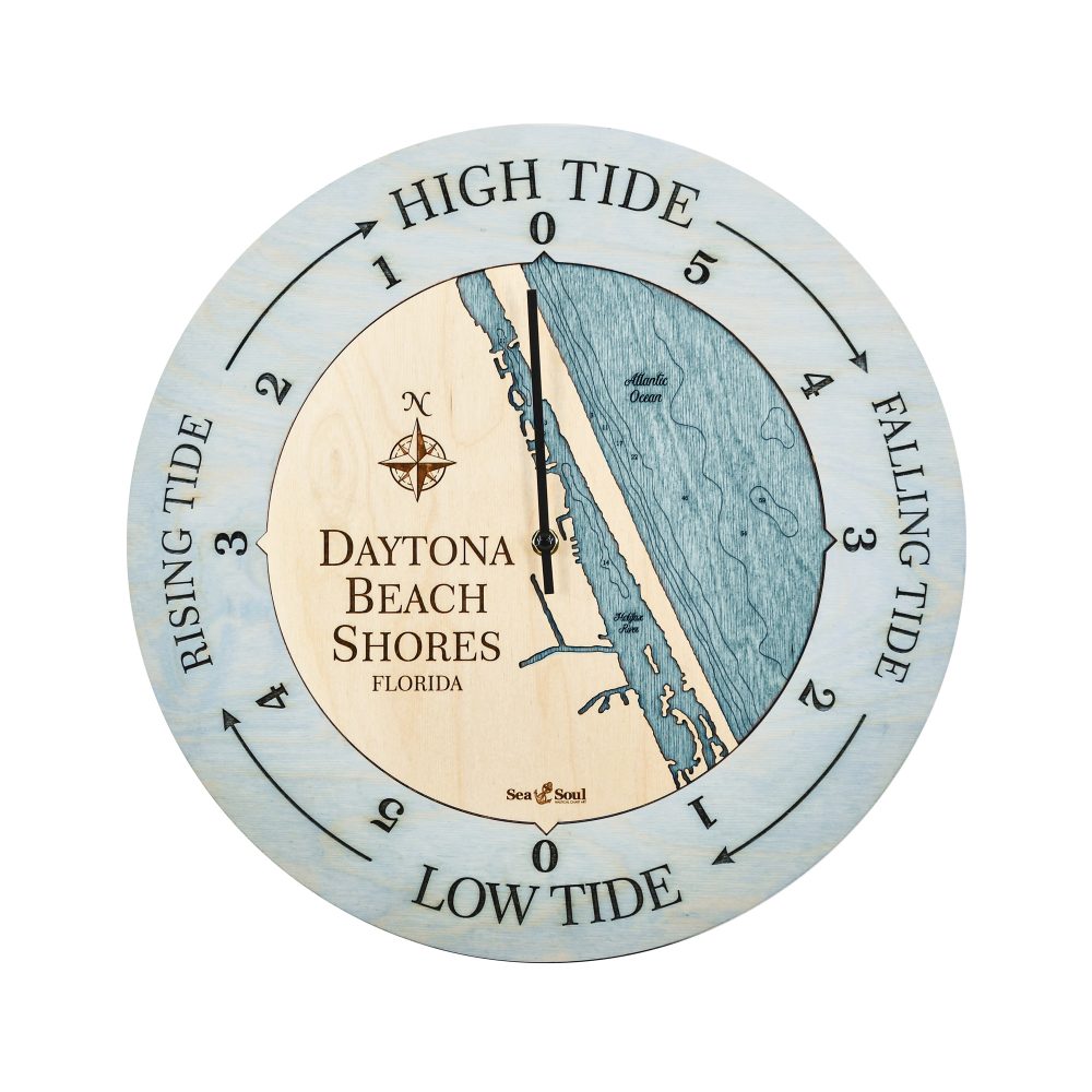 Daytona Beach Tide Clock Bleach Blue Accent with Blue Green Water