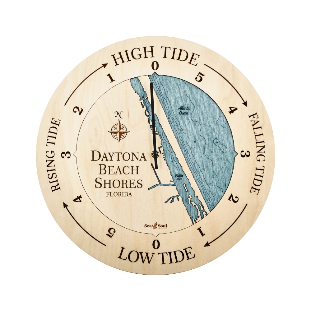Daytona Beach Tide Clock Birch Accent with Blue Green Water