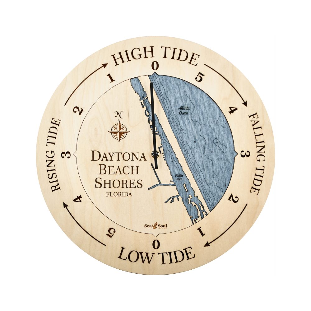 Daytona Beach Tide Clock Birch Accent with Deep Blue Water