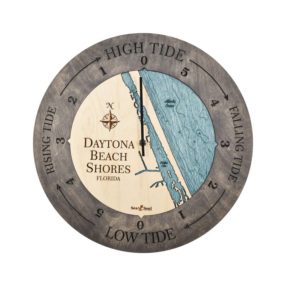 Daytona Beach Tide Clock Driftwood Accent with Blue Green Water