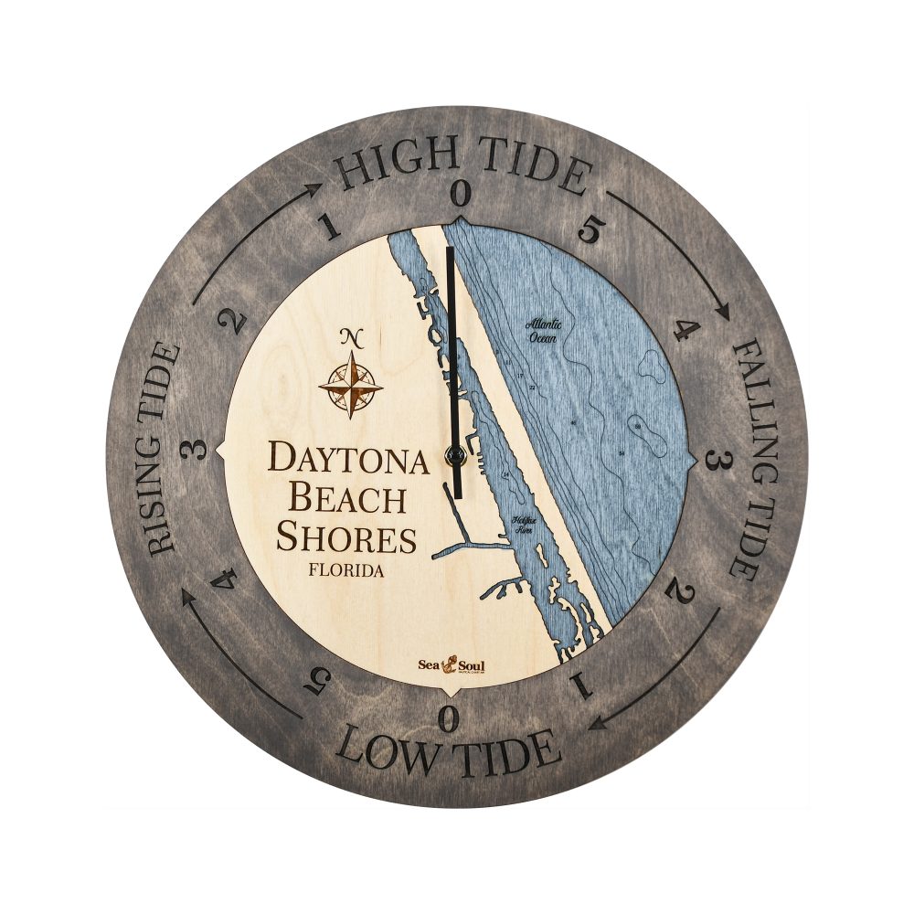 Daytona Beach Tide Clock Driftwood Accent with Deep Blue Water