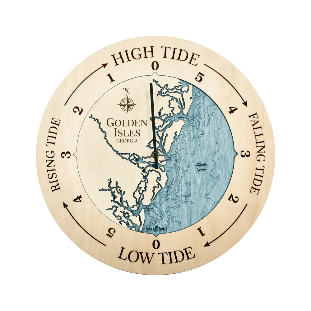 Golden Isles Tide Clock Birch Accent with Blue Green Water