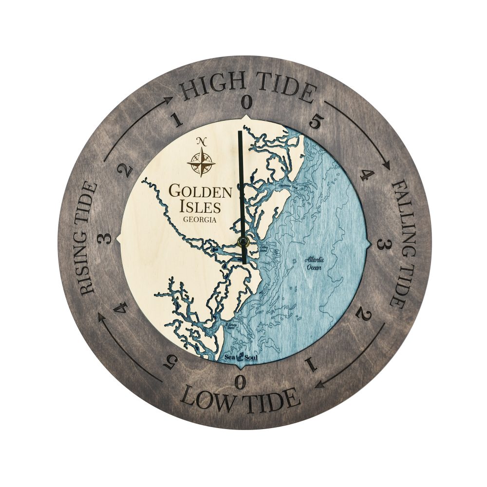 Golden Isles Tide Clock Driftwood Accent with Blue Green Water