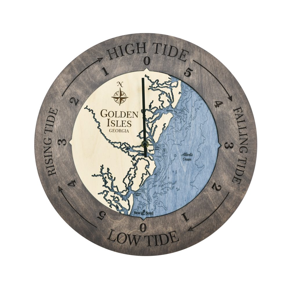 Golden Isles Tide Clock Driftwood Accent with Deep Blue Water