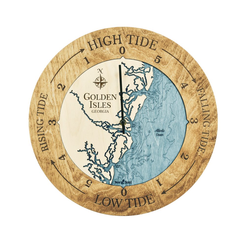 Golden Isles Tide Clock Honey Accent with Blue Green Water