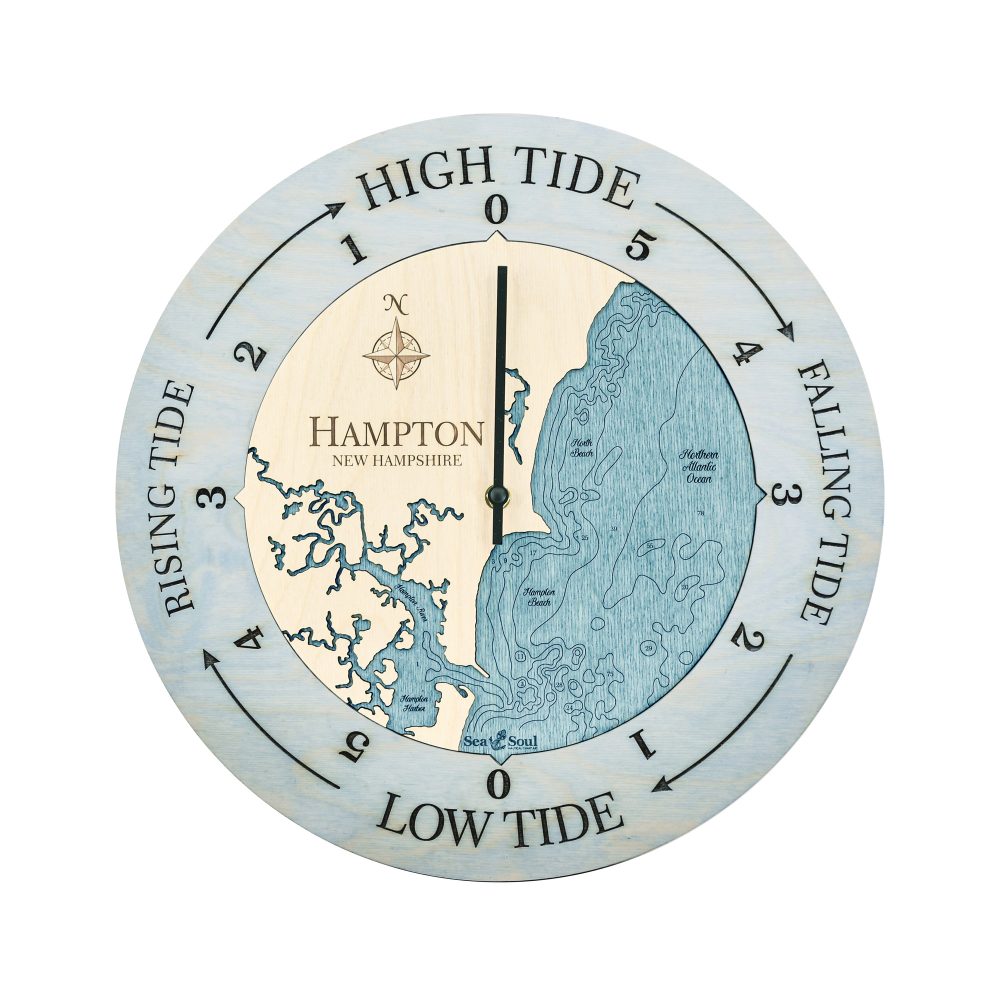 Hampton New Hampshire Tide Clock Bleach Blue Accent with Blue Green Water