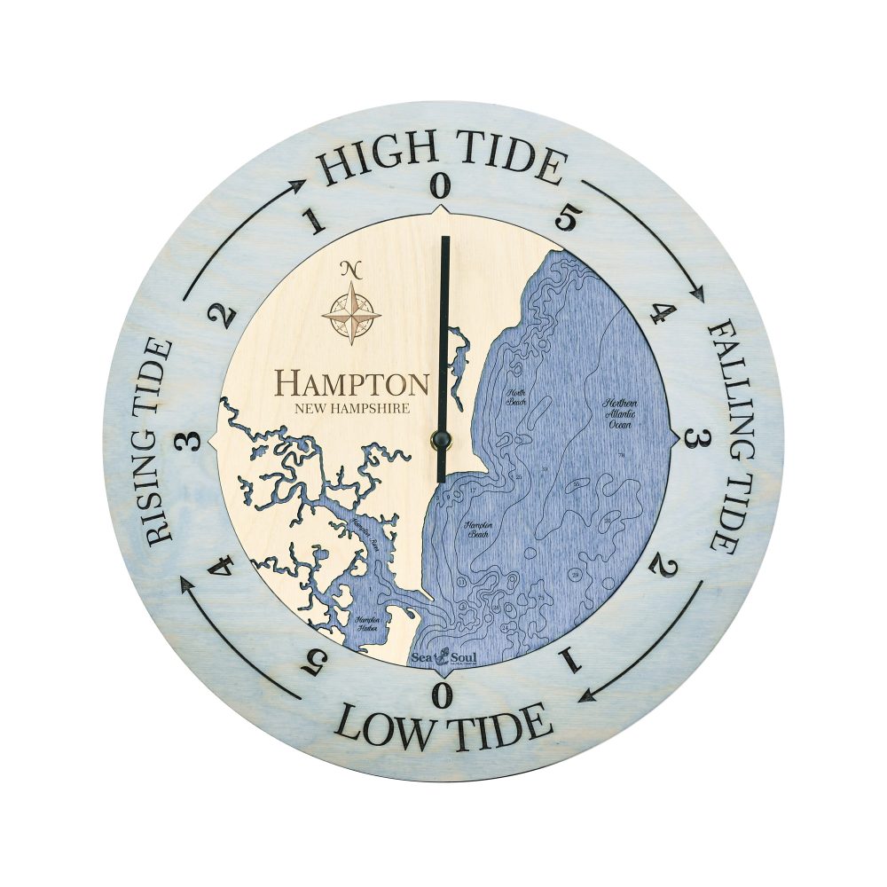 Hampton New Hampshire Tide Clock Bleach Blue Accent with Deep Blue Water