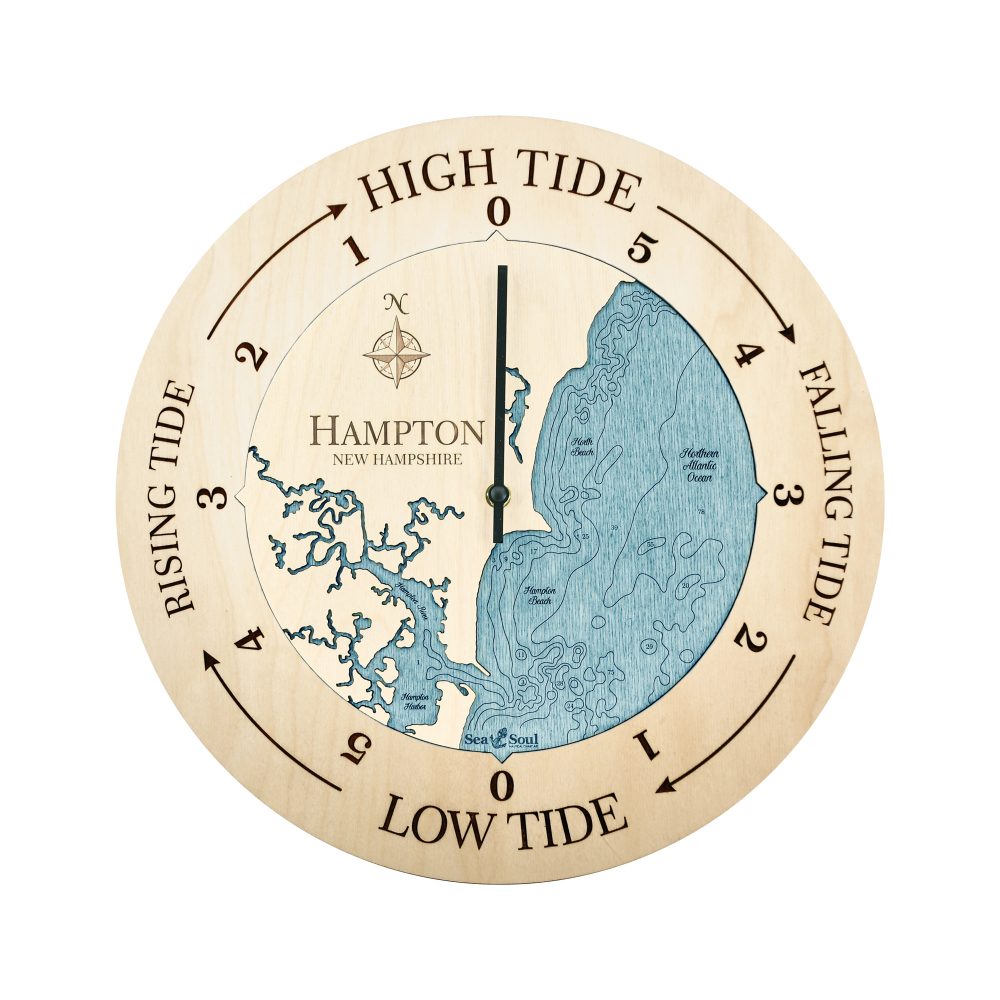 Hampton New Hampshire Tide Clock Birch Accent with Blue Green Water