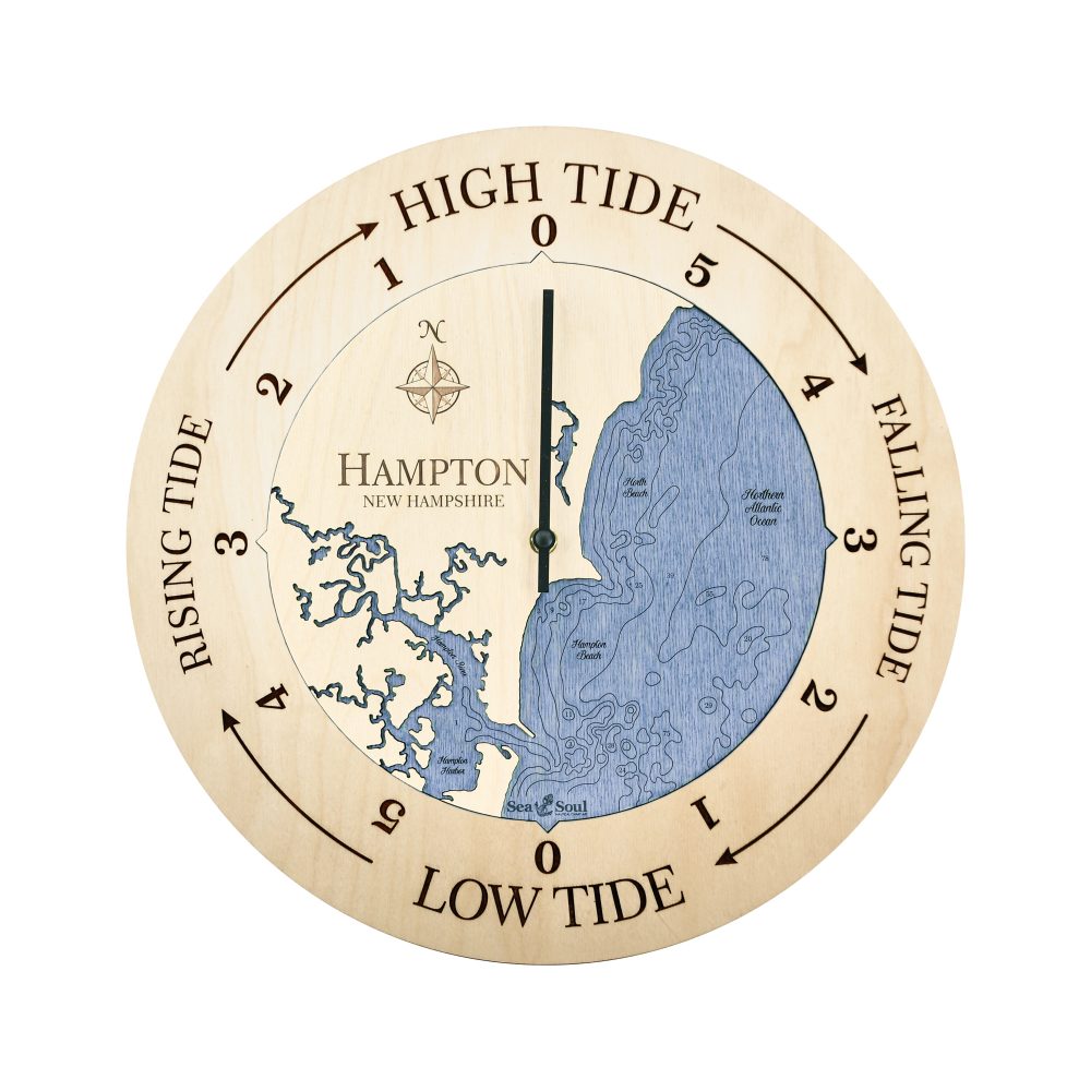 Hampton New Hampshire Tide Clock Birch Accent with Deep Blue Water